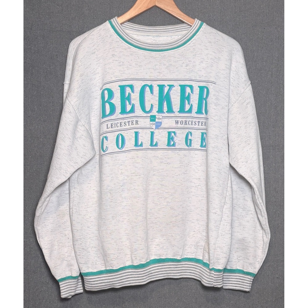 Vintage Becker College Gear For Sports Sweatshirt Gray Teal Mens Medium 90s Crew